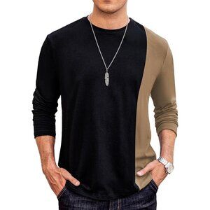 Hardaddy Men's Black Casual Contrast Color T-Shirts Crew Neck Tee Top